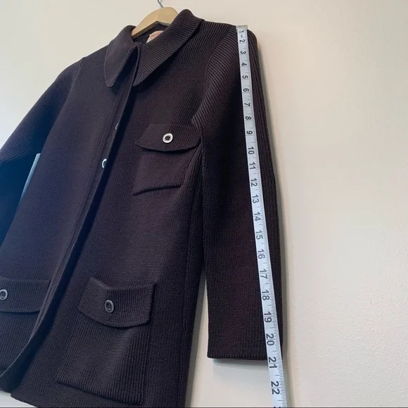 Vintage 70s? Jaeger Brown Wool Button Up Sweater Jacket Point Collar Size 38 - Picture 6 of 12